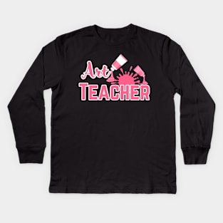 Pink Art Teacher-unique artwork for teacher appreciation Kids Long Sleeve T-Shirt